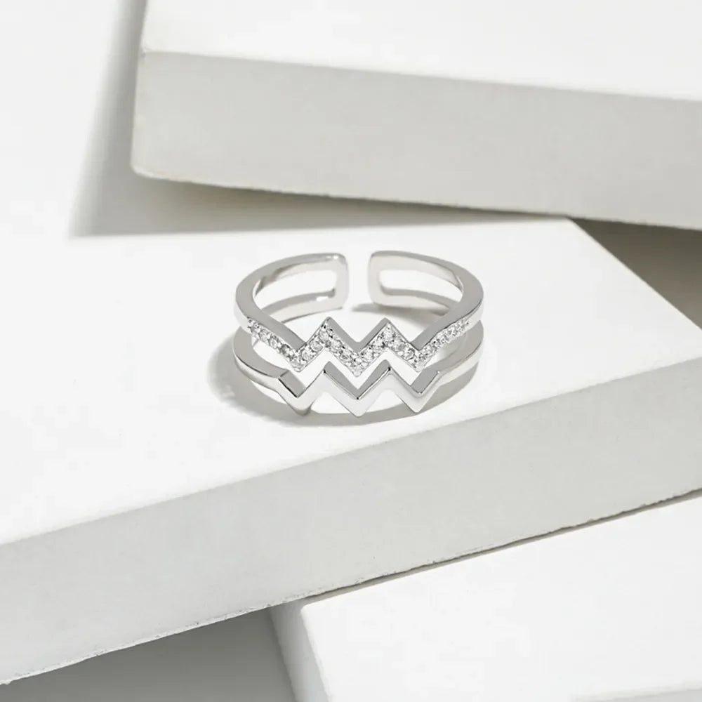 Wave Shape Inlaid Zircon Open Ring