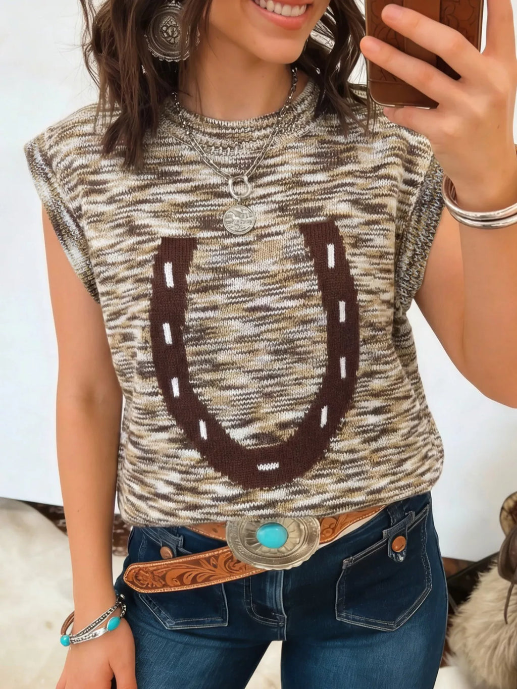 Western Horseshoe Knit Sweater Vest