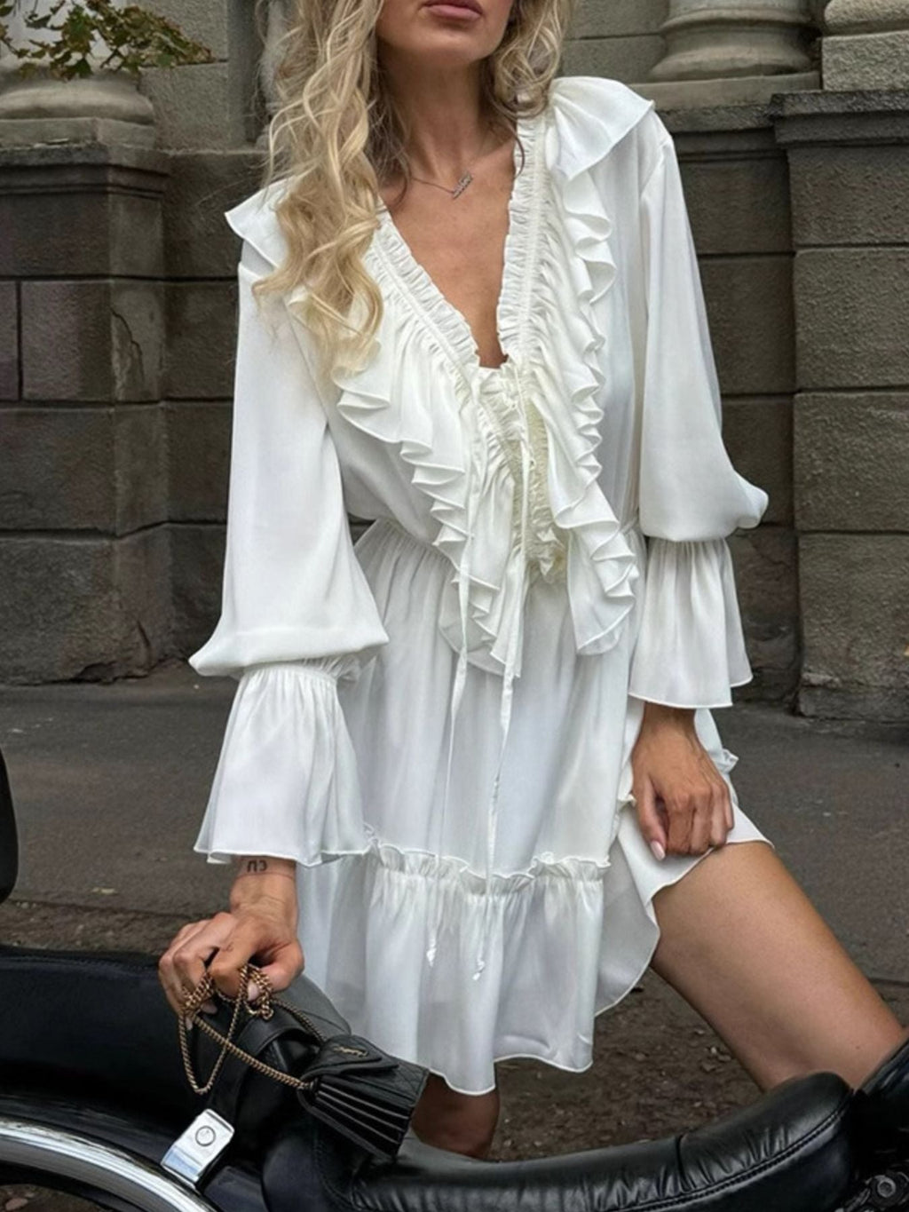 Ruffled Flounce Sleeve Mini Dress
