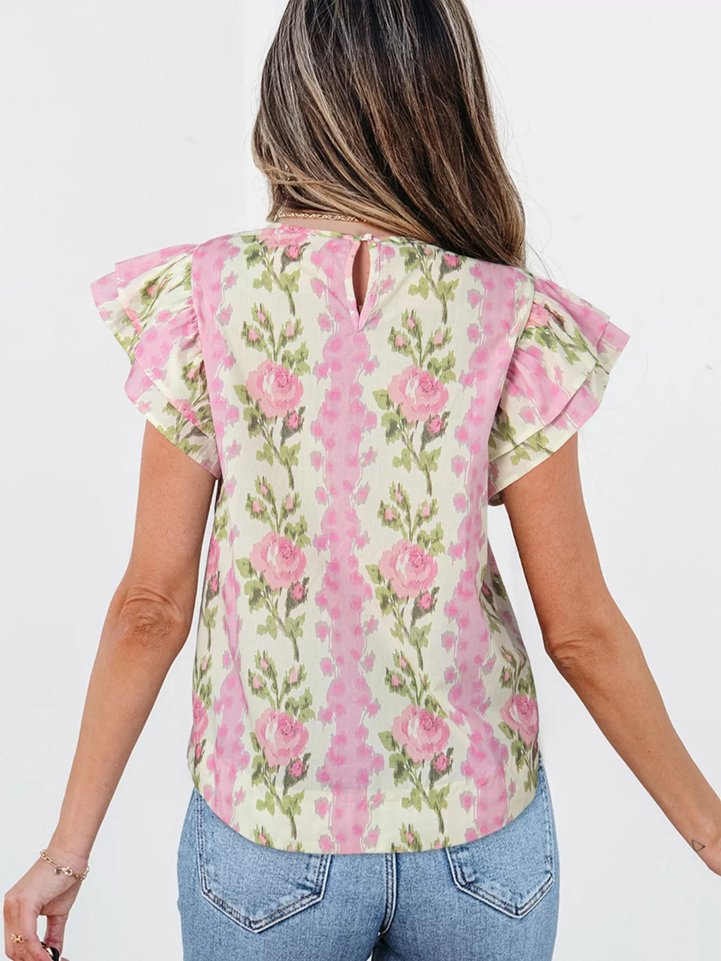 Floral Ruffle Sleeve Blouse