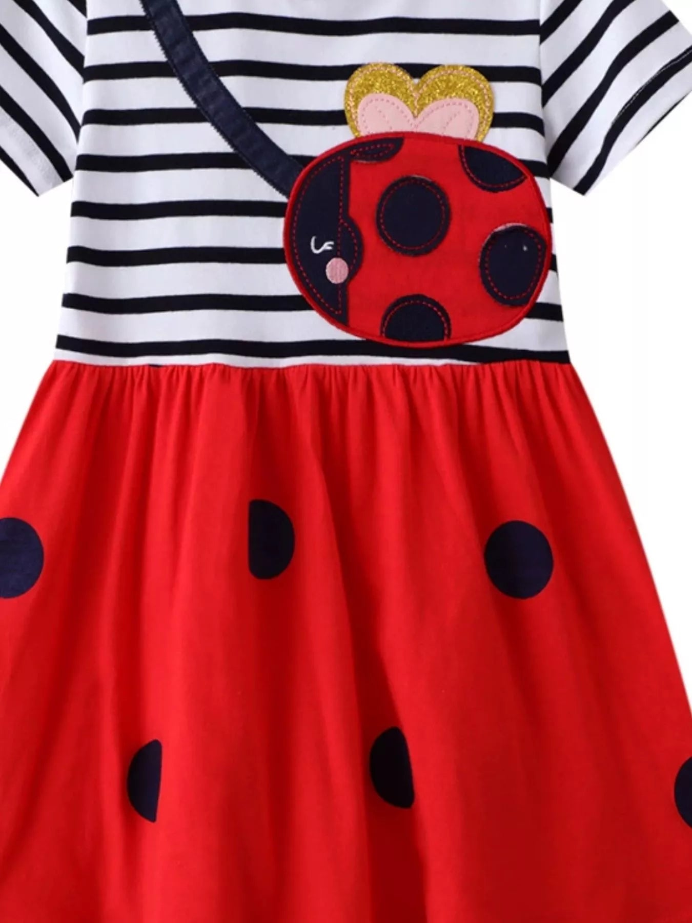 Children's Ladybug Applique Striped Casual Dress