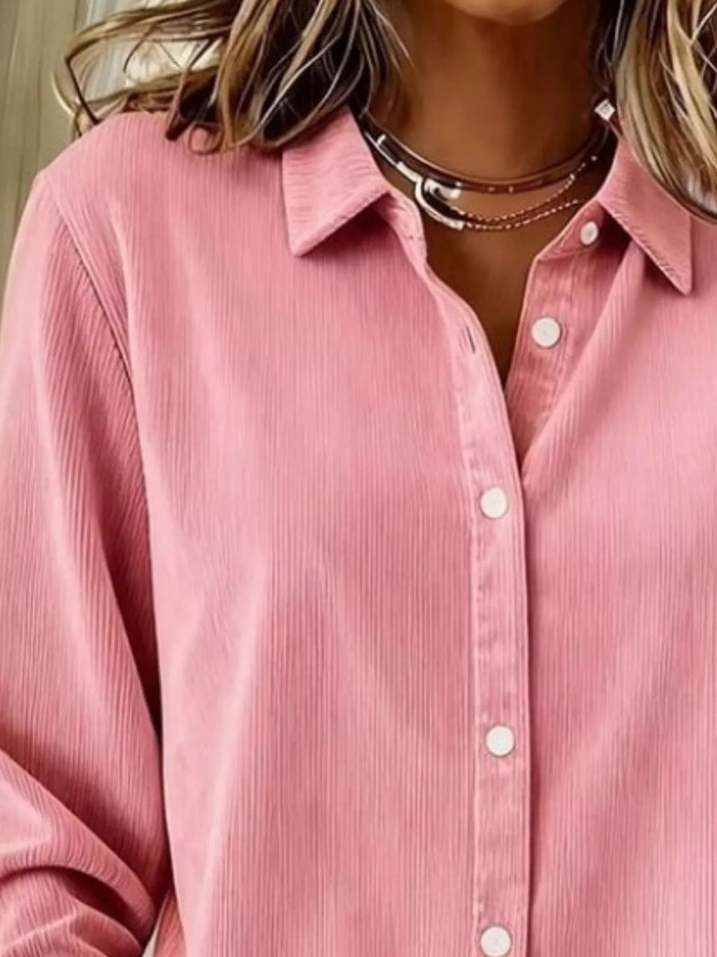 Full Size Corduroy Button-Down Shirt Plus Size