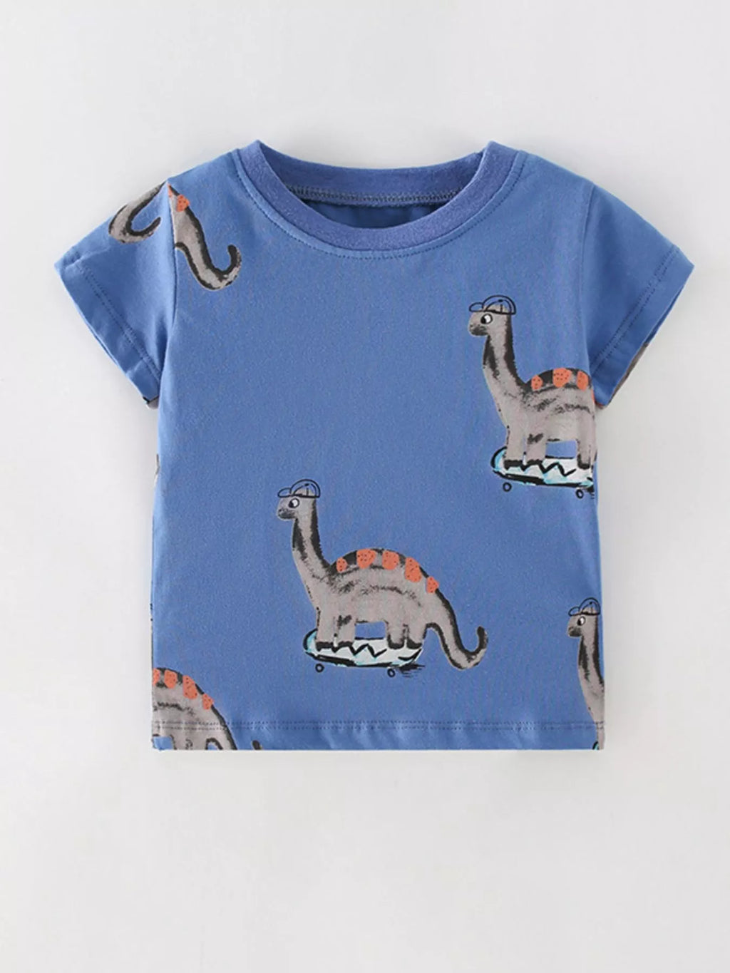 Children's Dinosaur Skateboard Print Crew Neck Short Sleeve T-Shirt