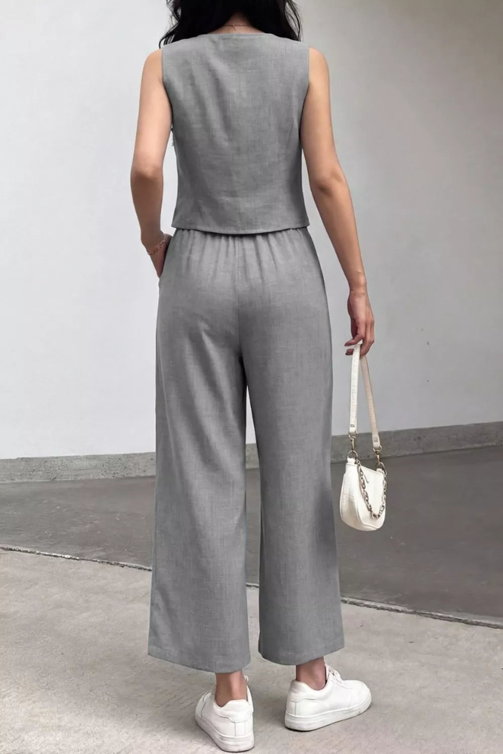 Tie Front Vest and Wide Leg Pants Set