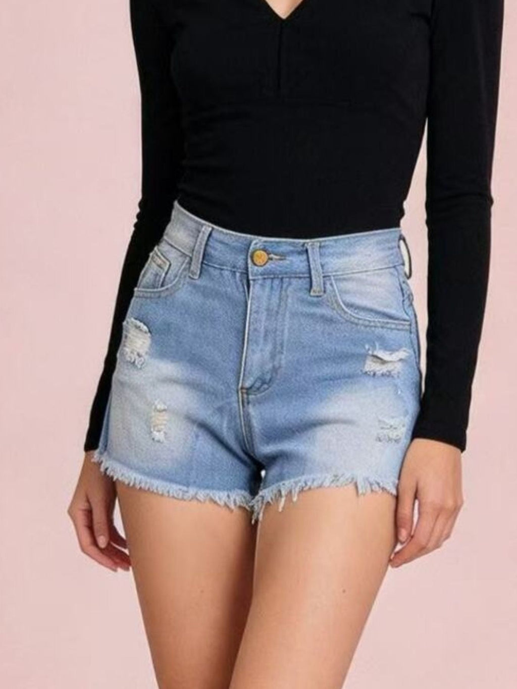 Distressed Frayed Hem Denim Shorts