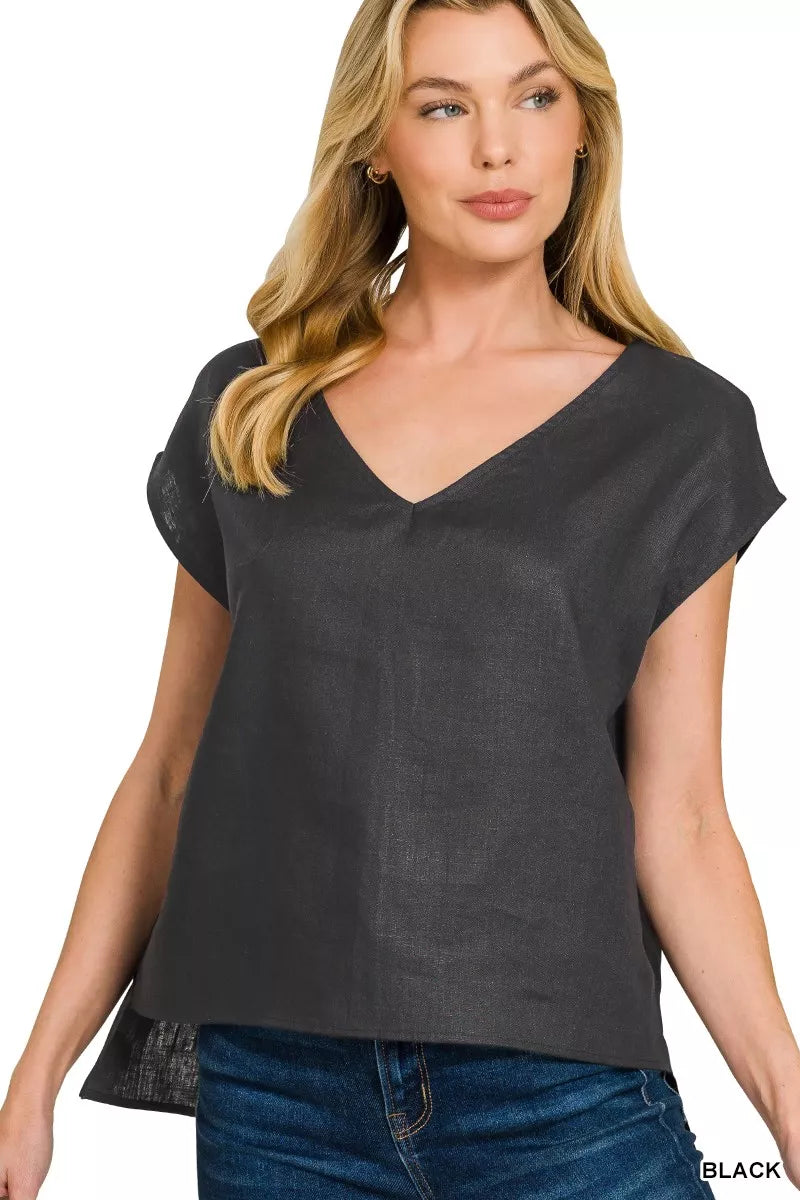 Zenana Linen V-Neck Sleeveless Top
