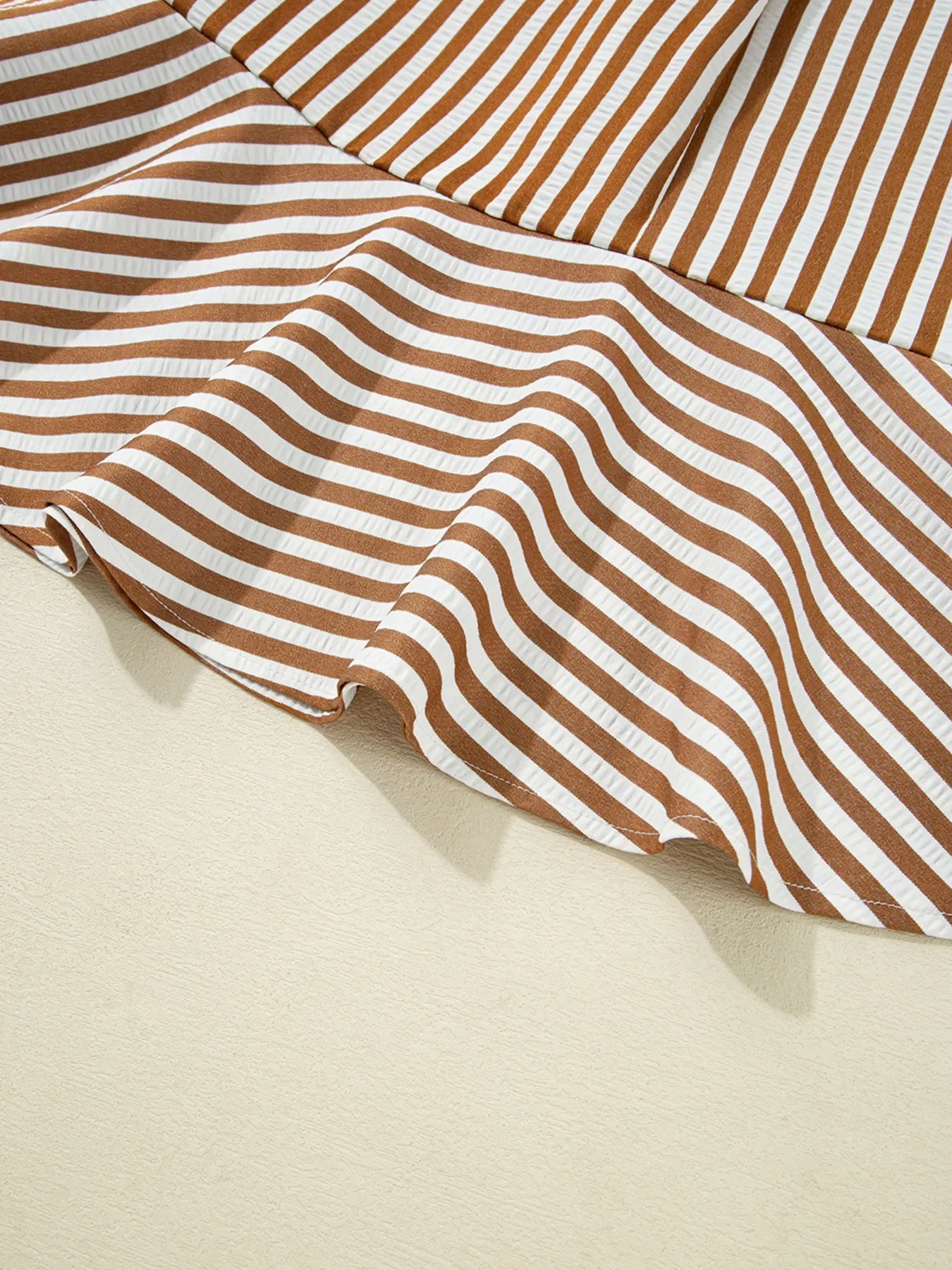 Stripe Ruffled Hem Collared Long Sleeve Shirt Mini Dress