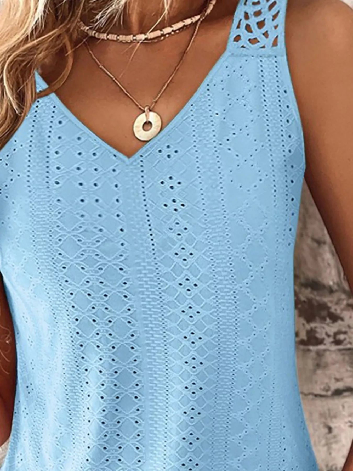 Eyelet Lace Trim V-Neck Tank Top