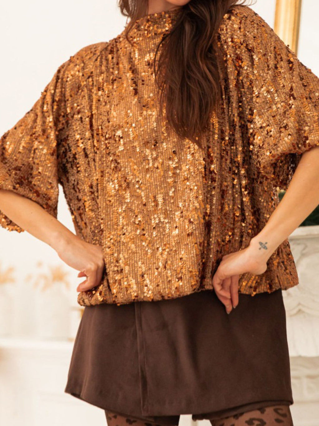 Sequin Embellished Tie-Back Blouse