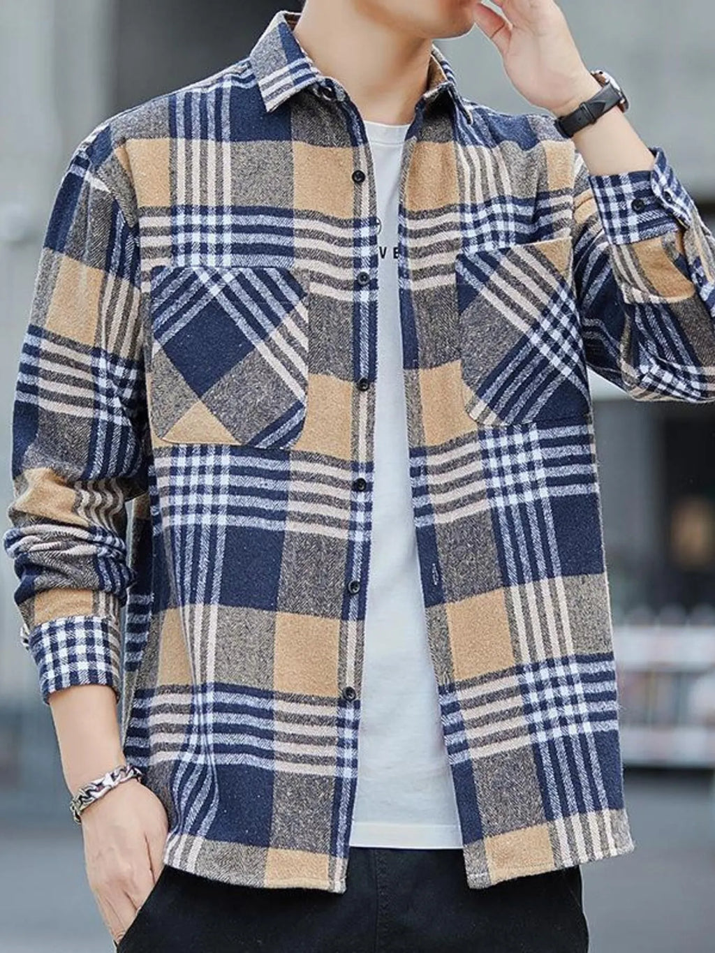 Men's Plus Size Casual Plaid Long Sleeve Shirt