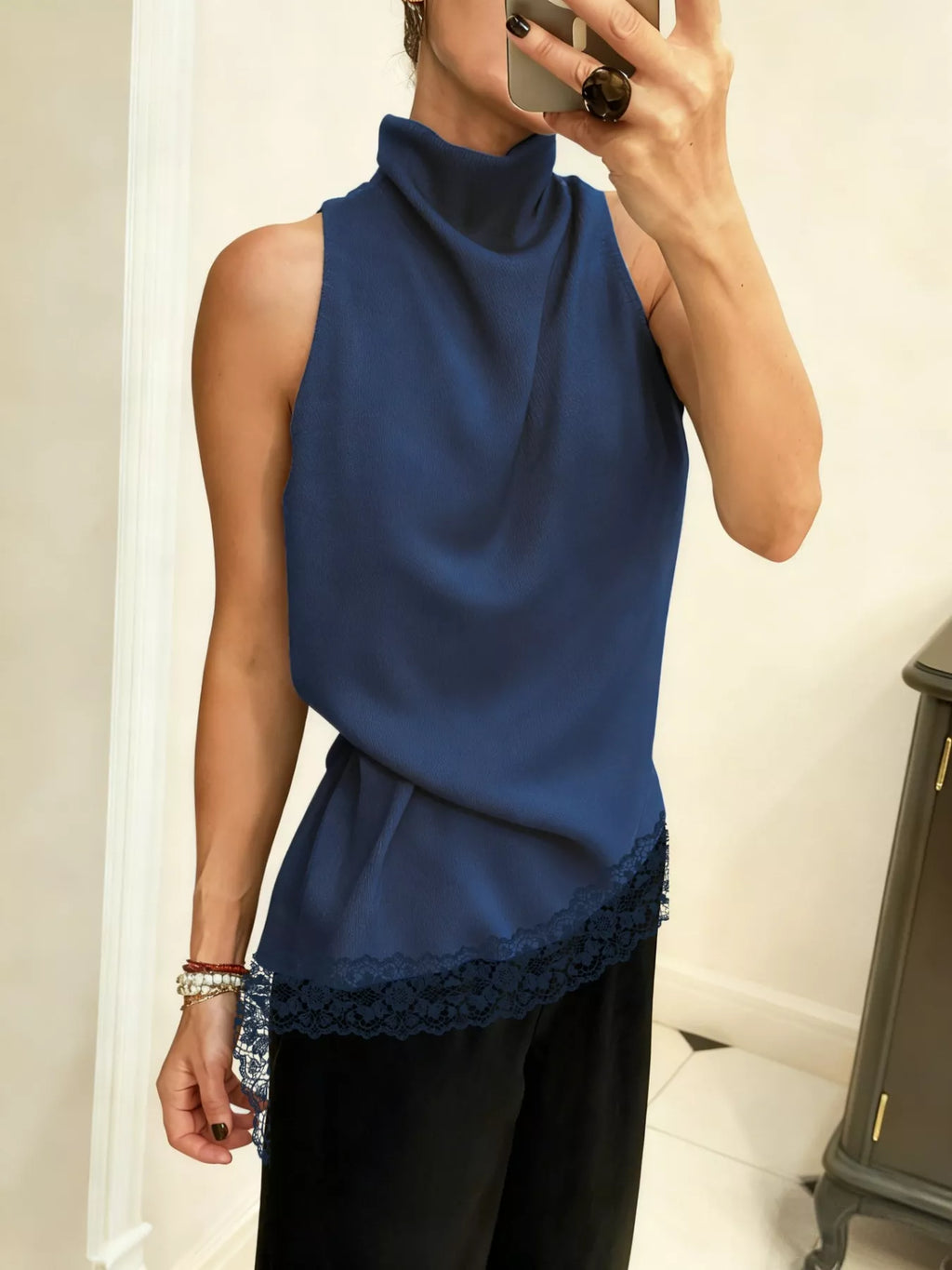 High Neck Lace Trim Cami