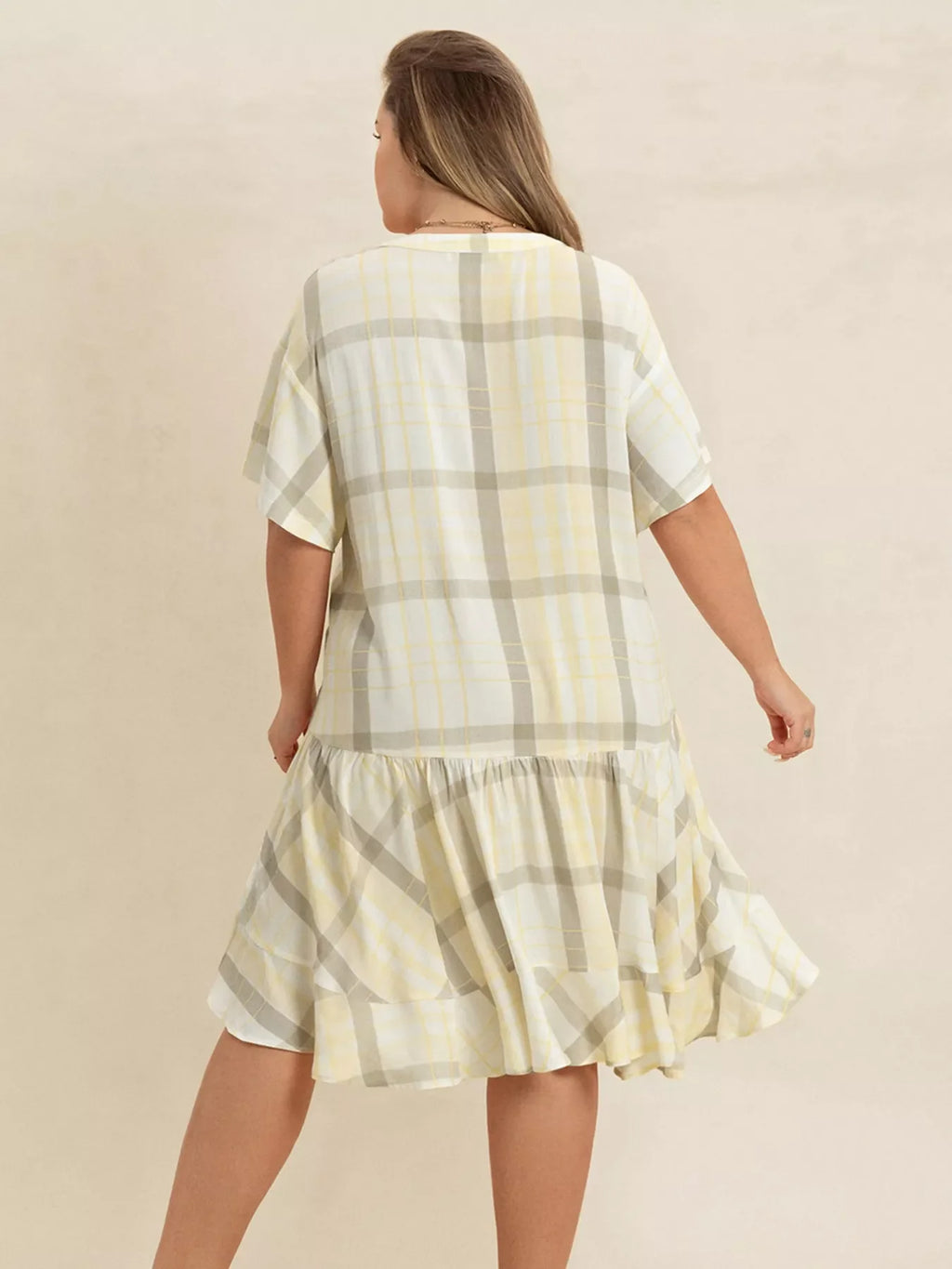Plus Size Plaid Flutter Sleeve Dress