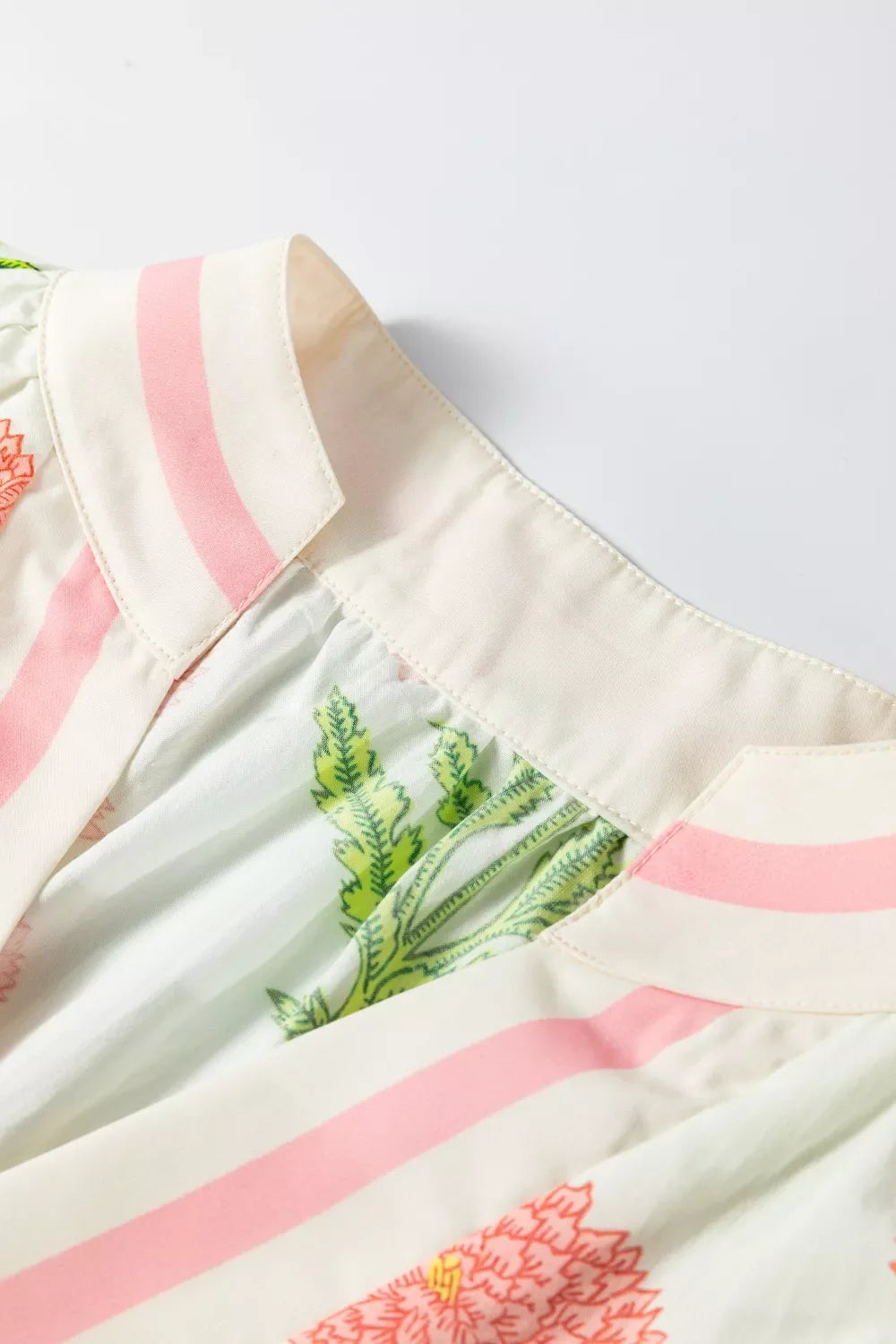 Floral Print Notched Ruffled Sleeve Blouse