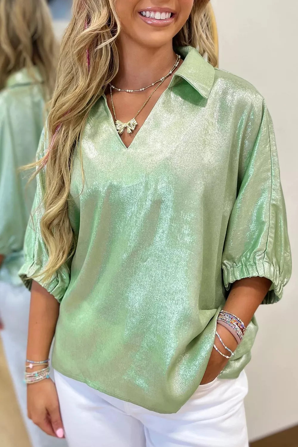Johnny Collar 3/4 Sleeve Blouse