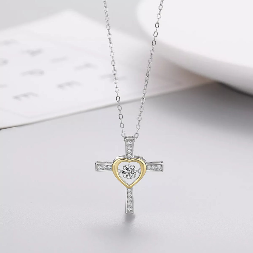 925 Sterling Silver Heart Cross Necklace