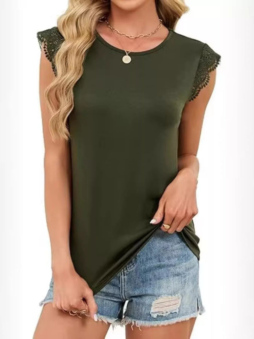 Lace Trim Round Neck Top