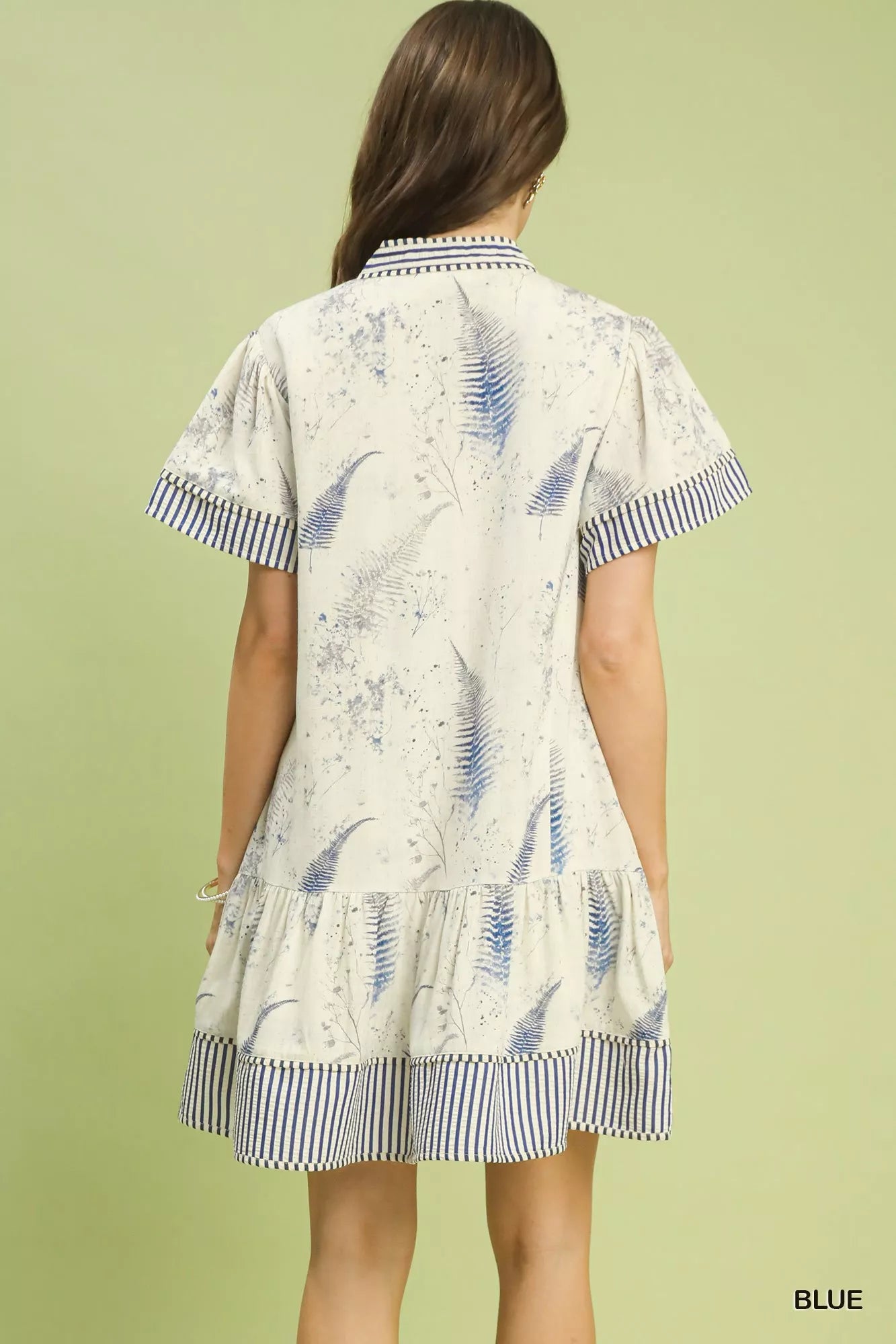 Umgee Linen Printed Button-Front Tiered Mini Dress