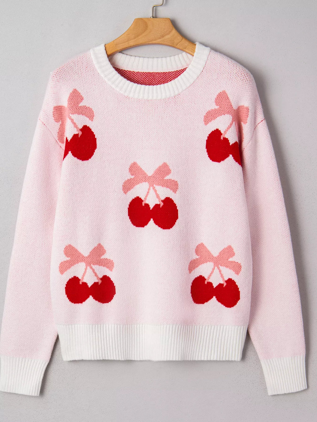 Cherry Pattern Drop Shoulder Sweater