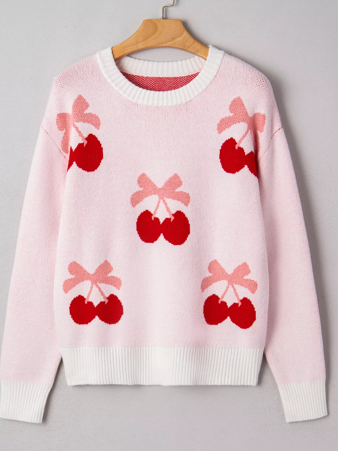 Cherry Pattern Drop Shoulder Sweater