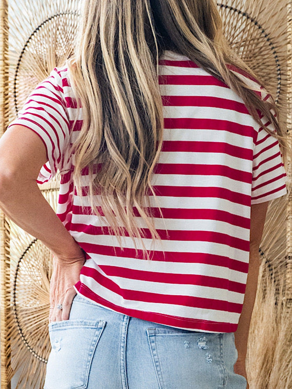 Stripe Patchwork Round Neck T Shirt