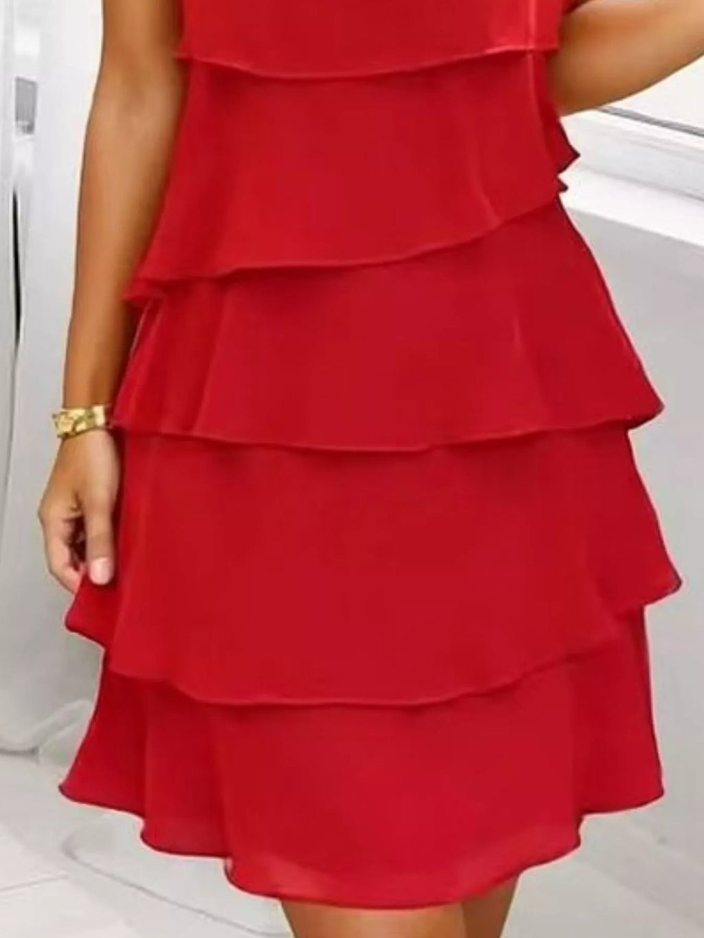Full Size Ruffled Layered Petal Sleeve Dress Plus Size