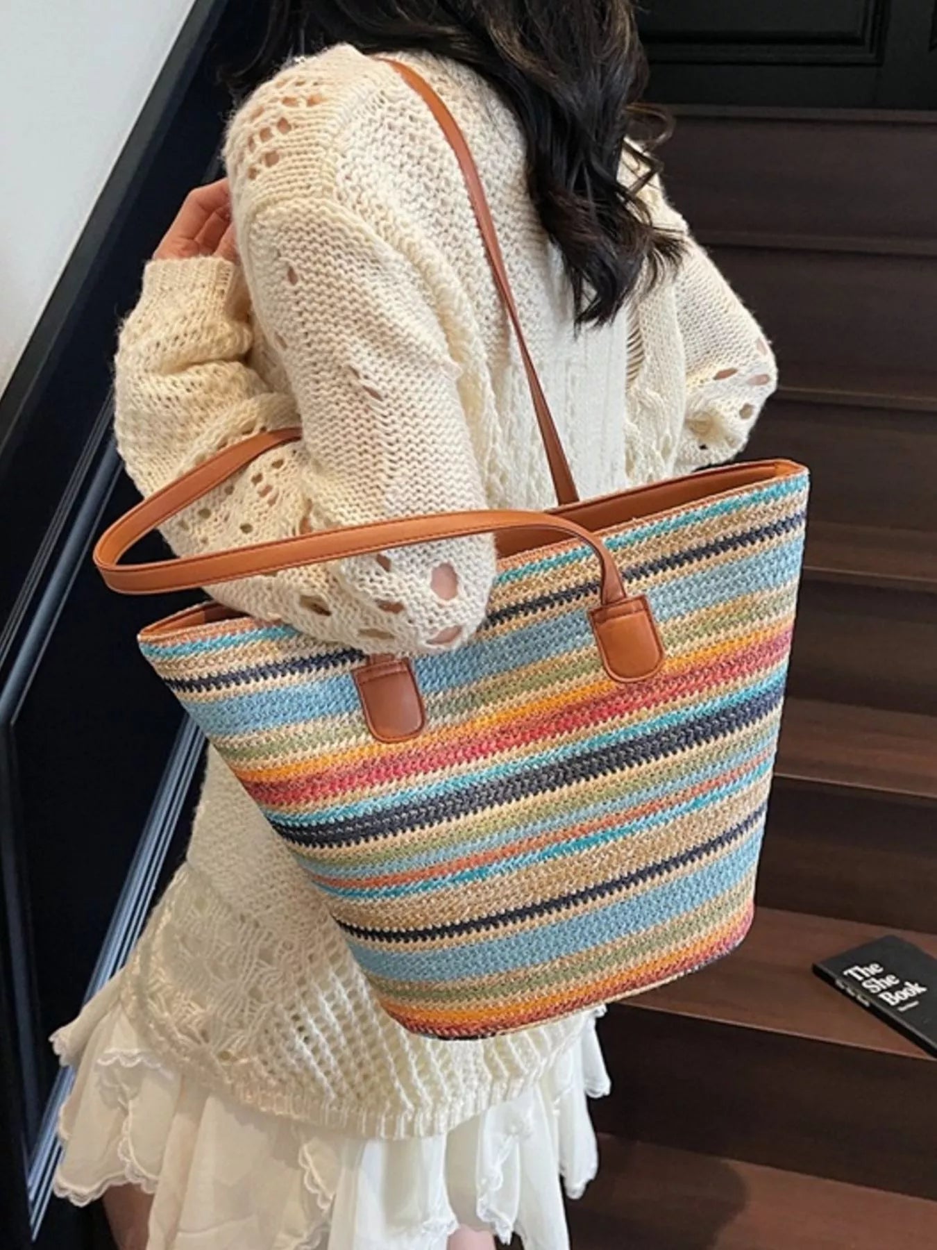 Striped Woven Shoulder Bag