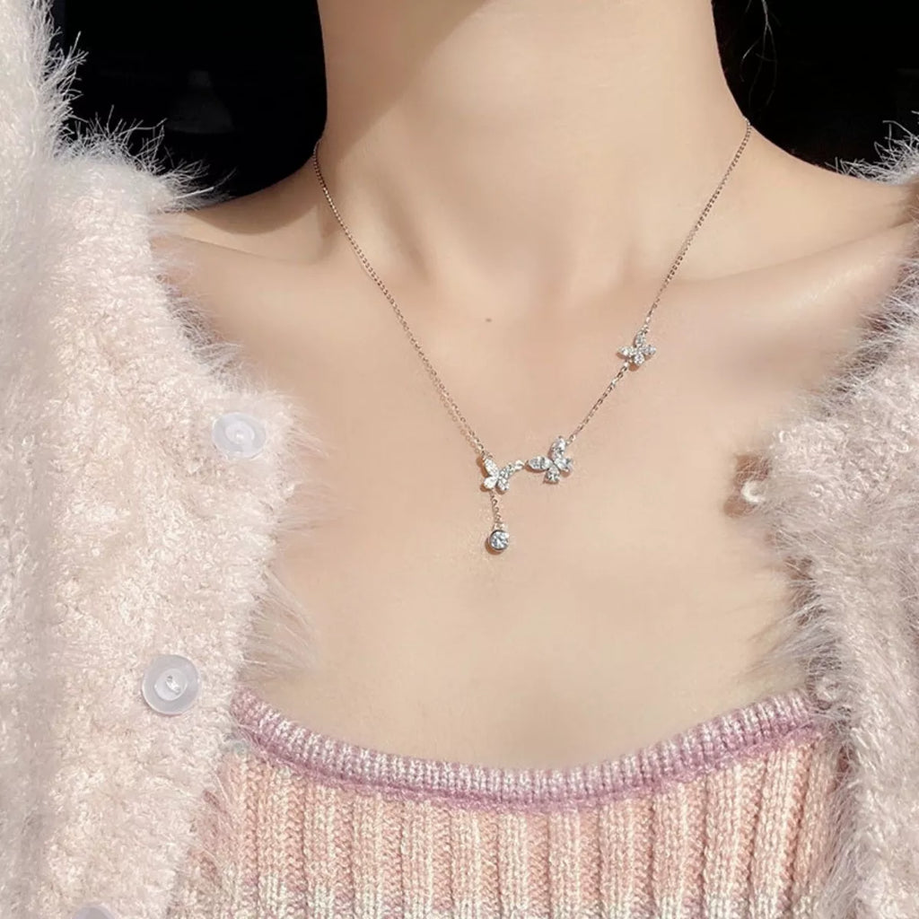 925 Sterling Silver Zircon Butterfly Necklace