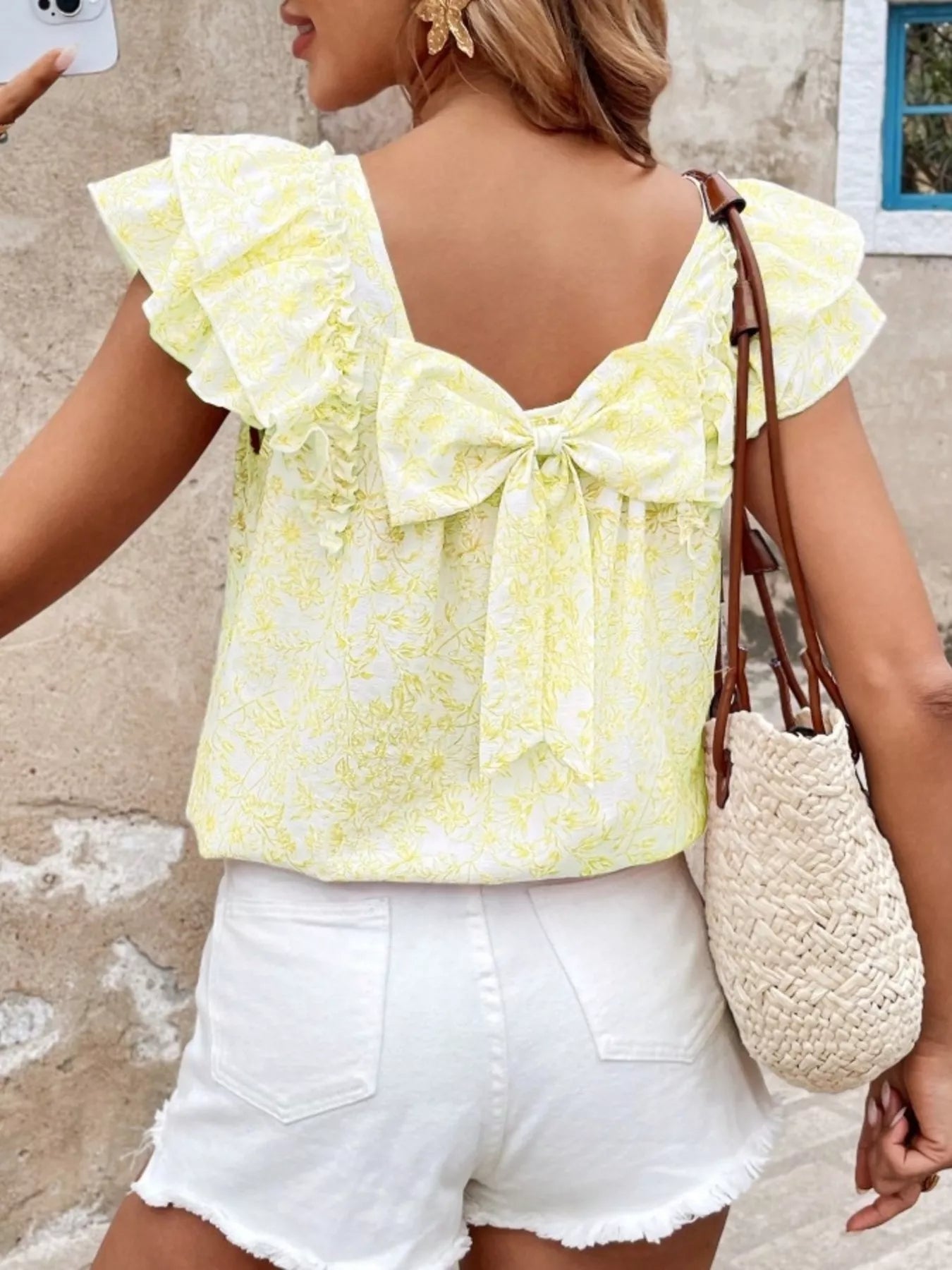 Floral Print Ruffle Trim Blouse