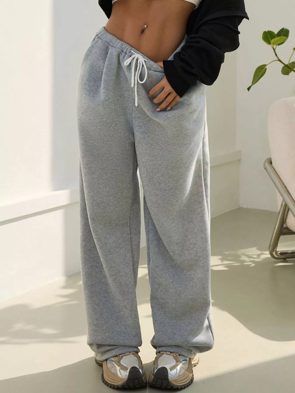 Casual Drawstring High Waist Wide Leg Sweatpants