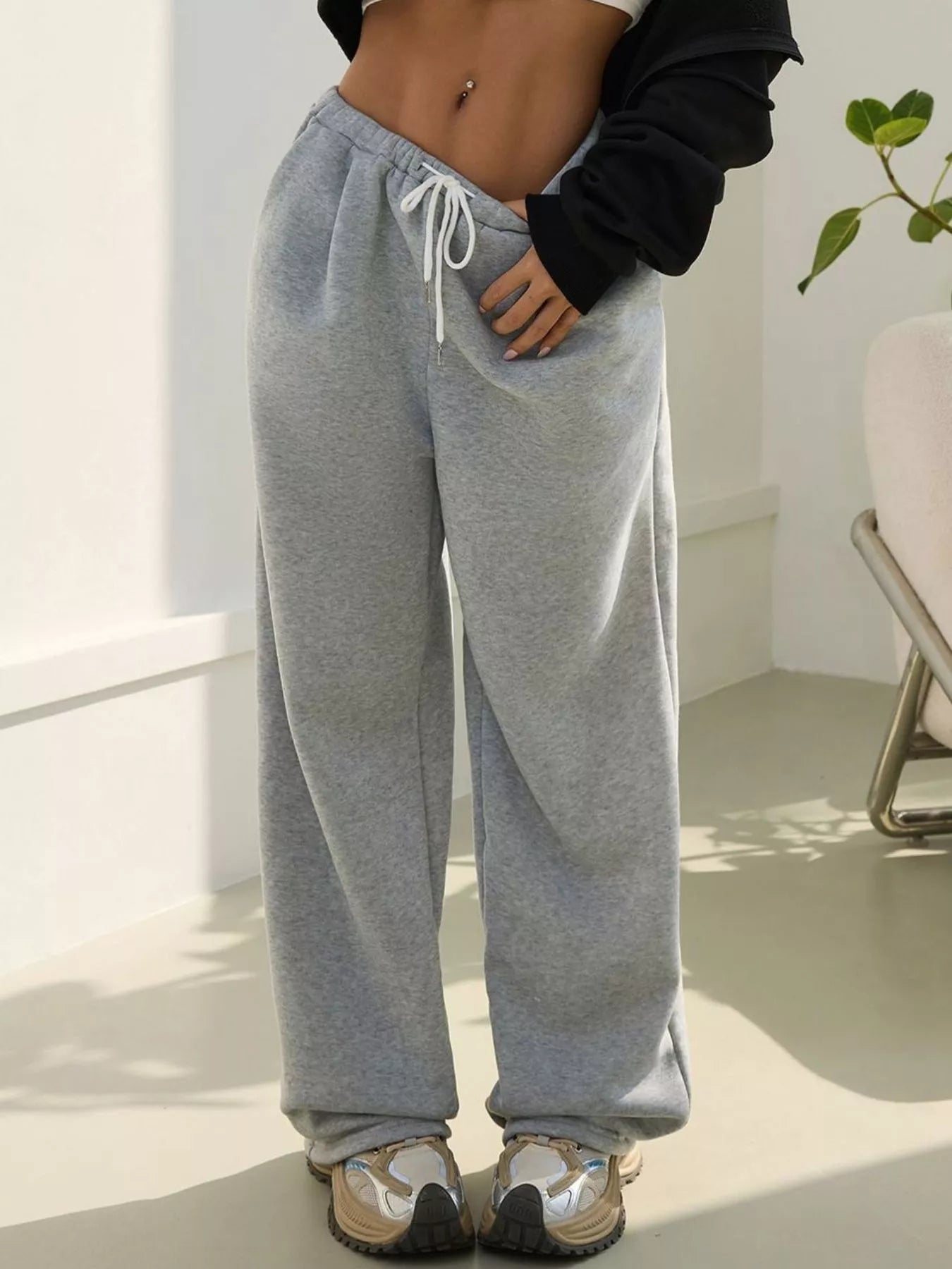 Casual Drawstring High Waist Wide Leg Sweatpants