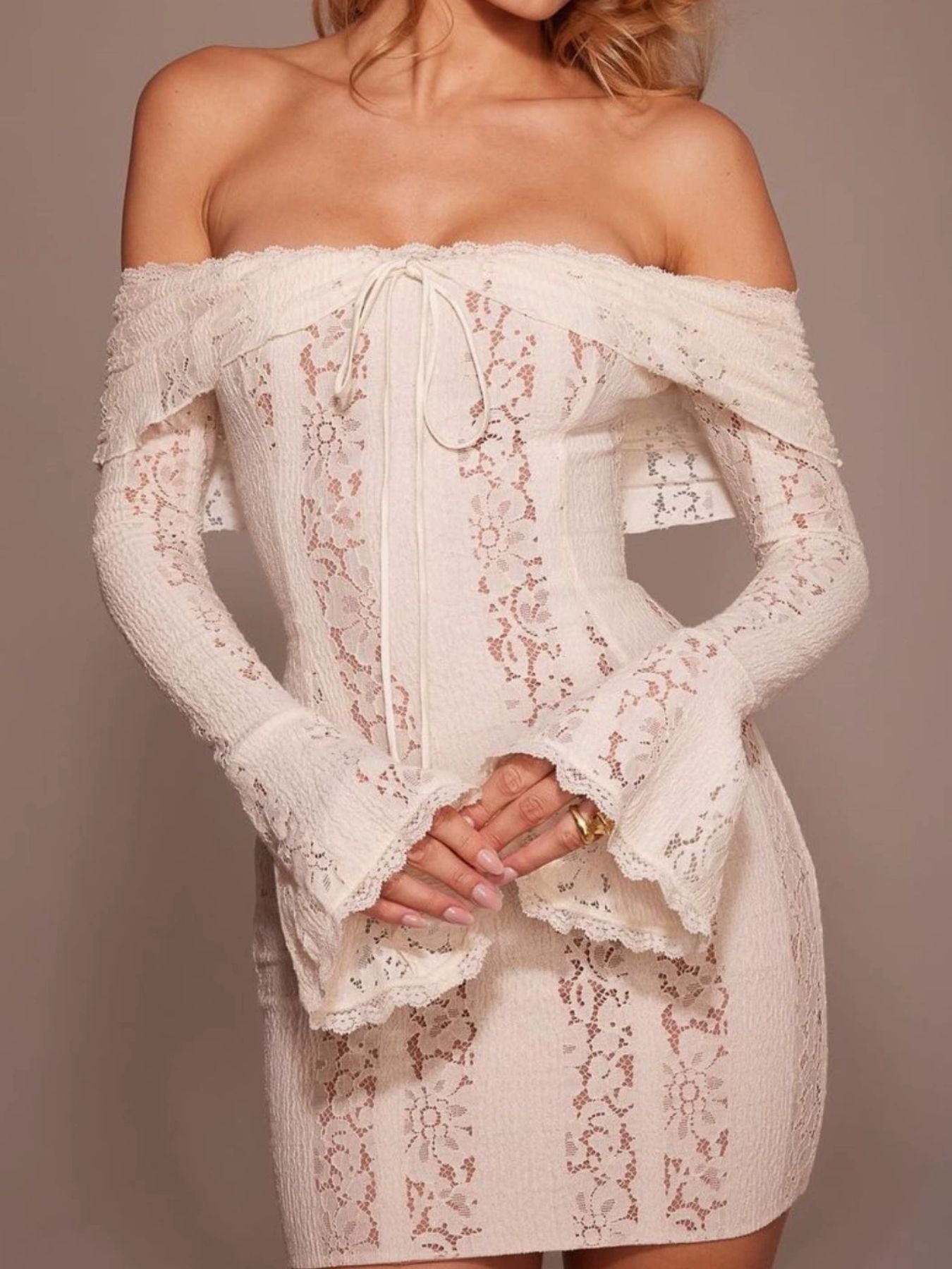 Off-Shoulder Lace Mini Dress
