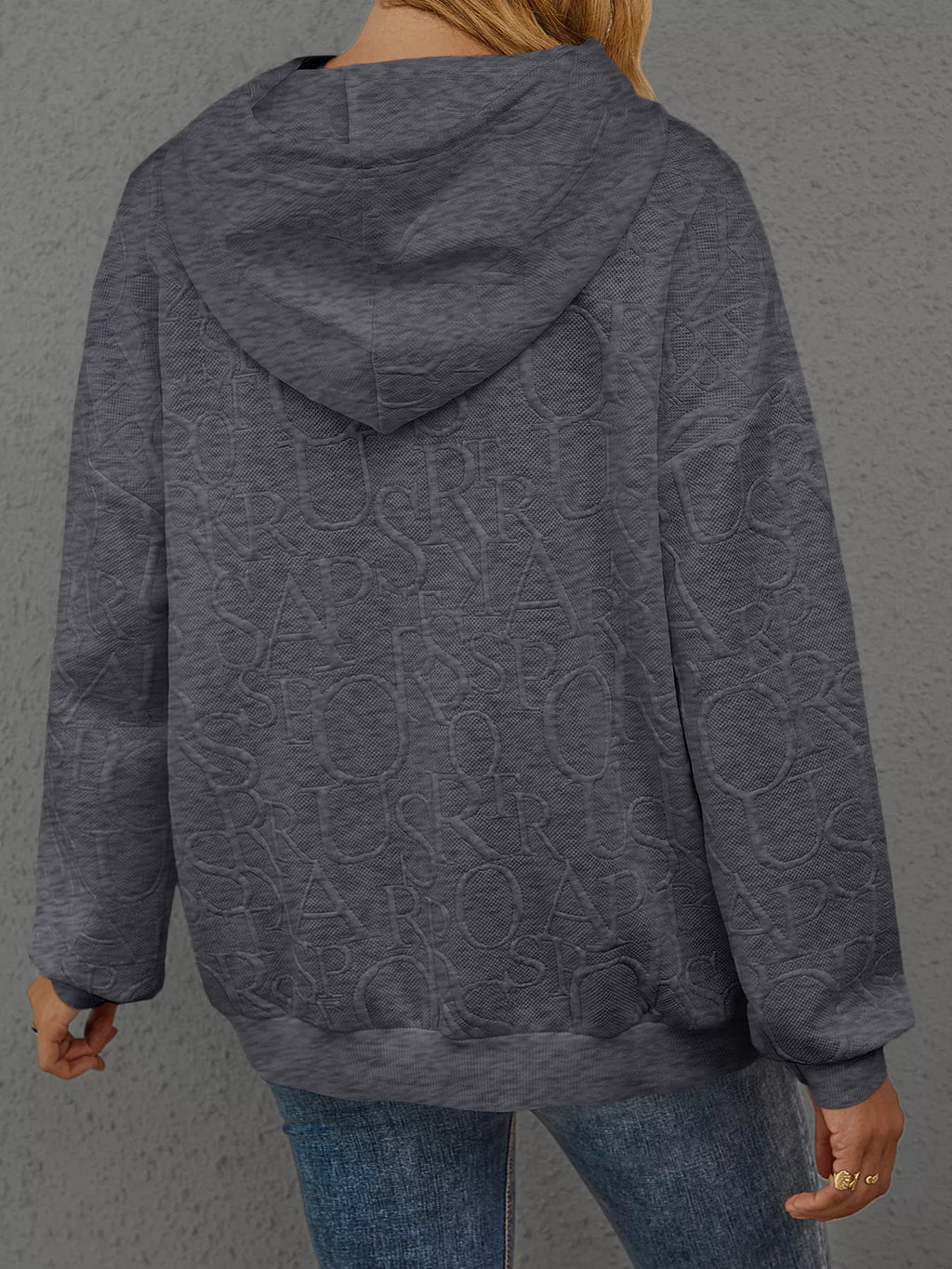Full Size Embossed Lettering Casual Hoodie Plus Size