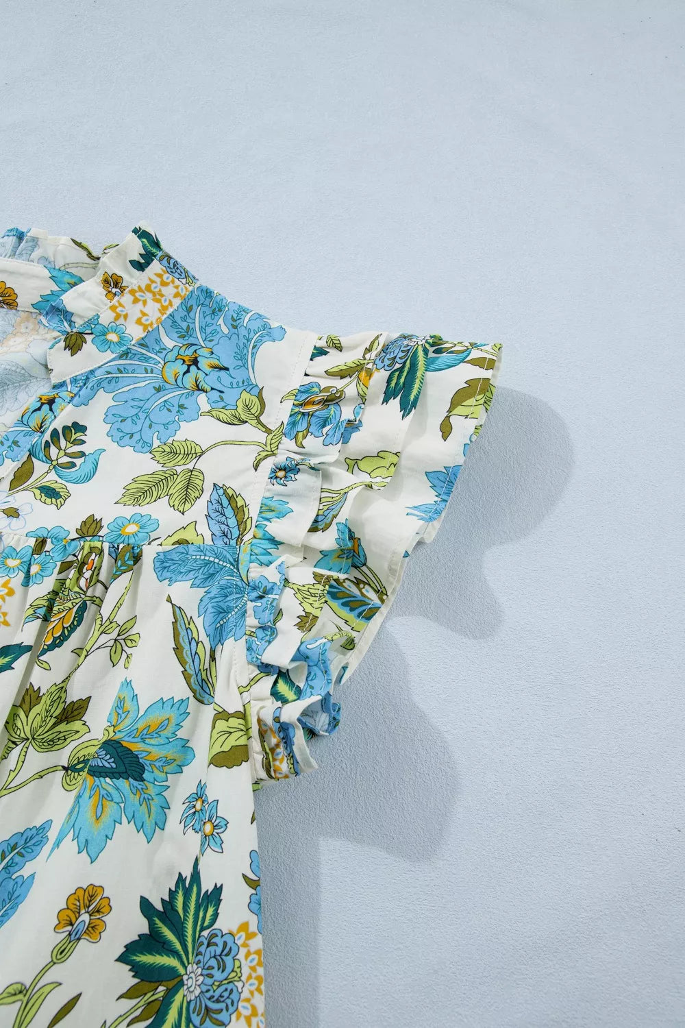 Floral Print V Neck Triple Ruffle Short Sleeve Shift Mini Dress