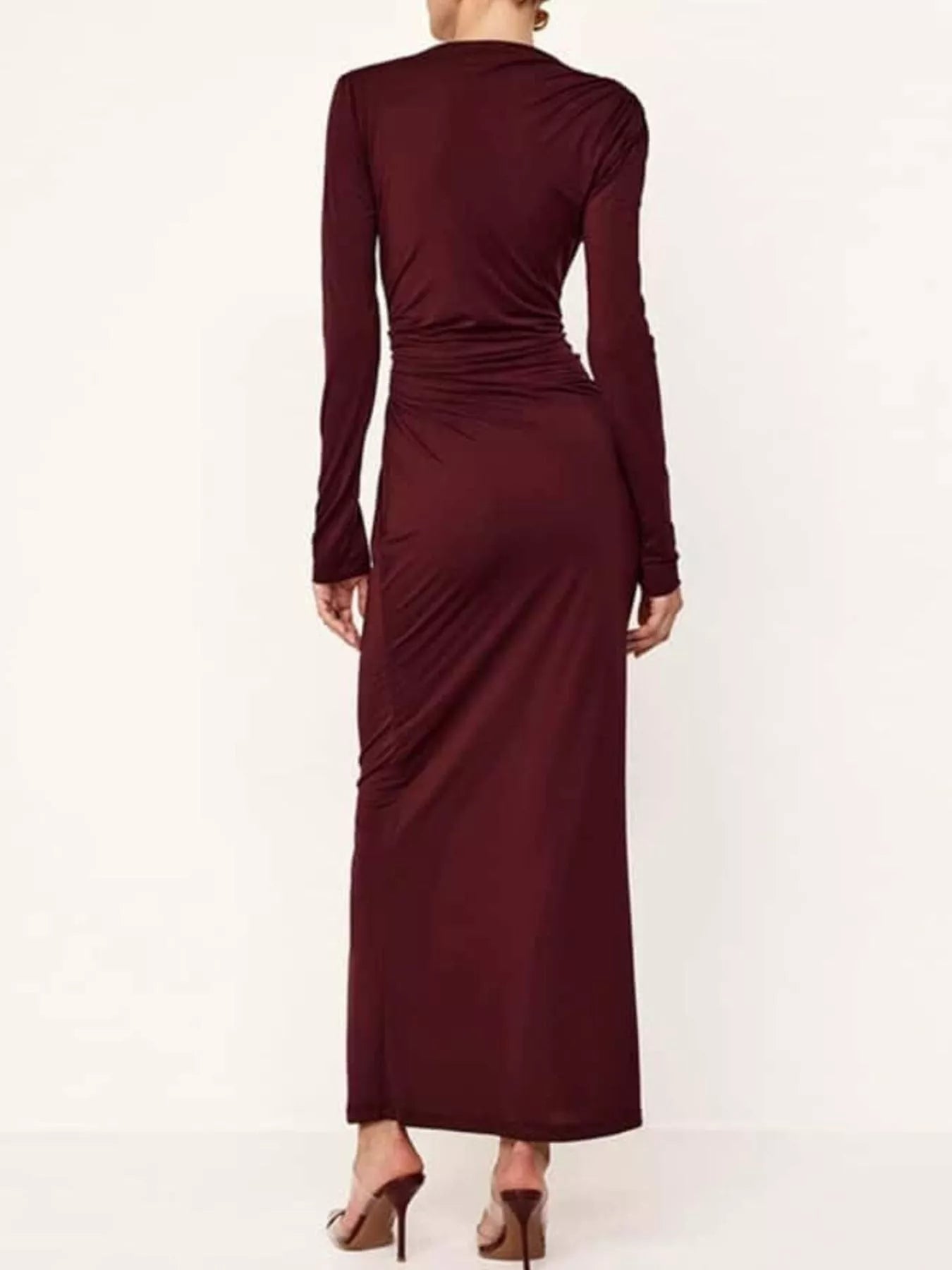 Ruched Long Sleeve Bodycon Maxi Dress