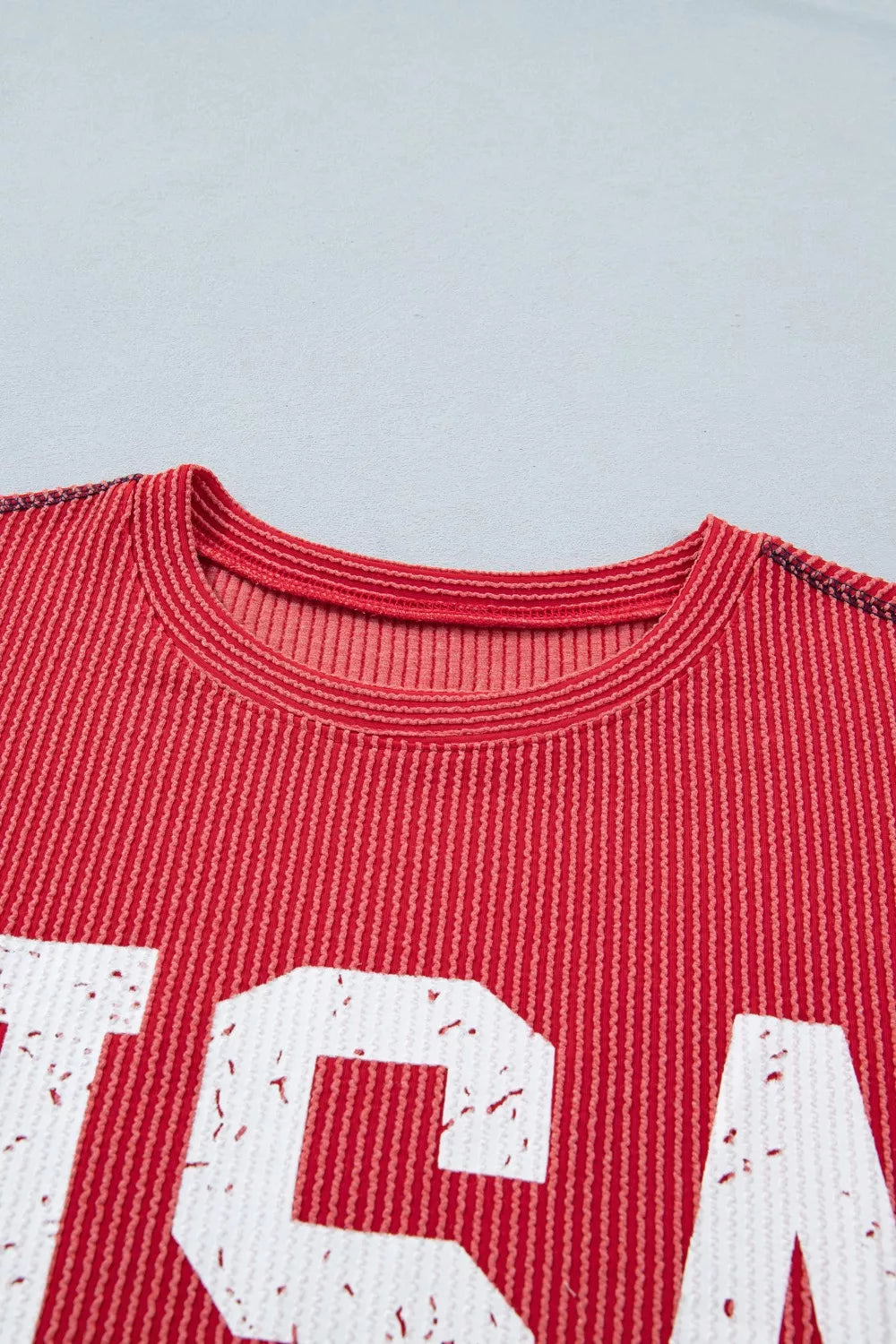 Twisted Rib Vintage USA Letter Printed T Shirt