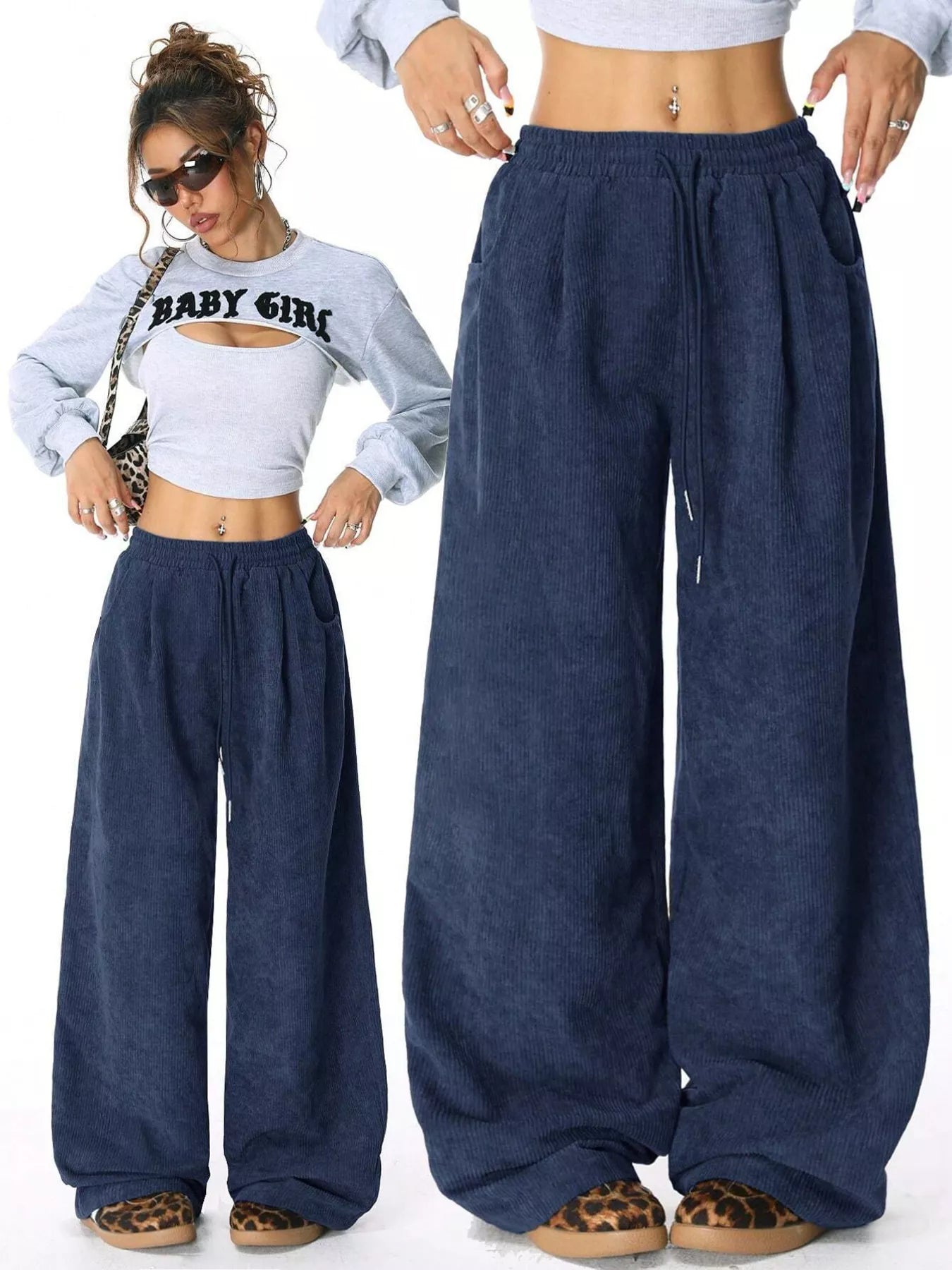 Casual Corduroy Wide Leg Pants