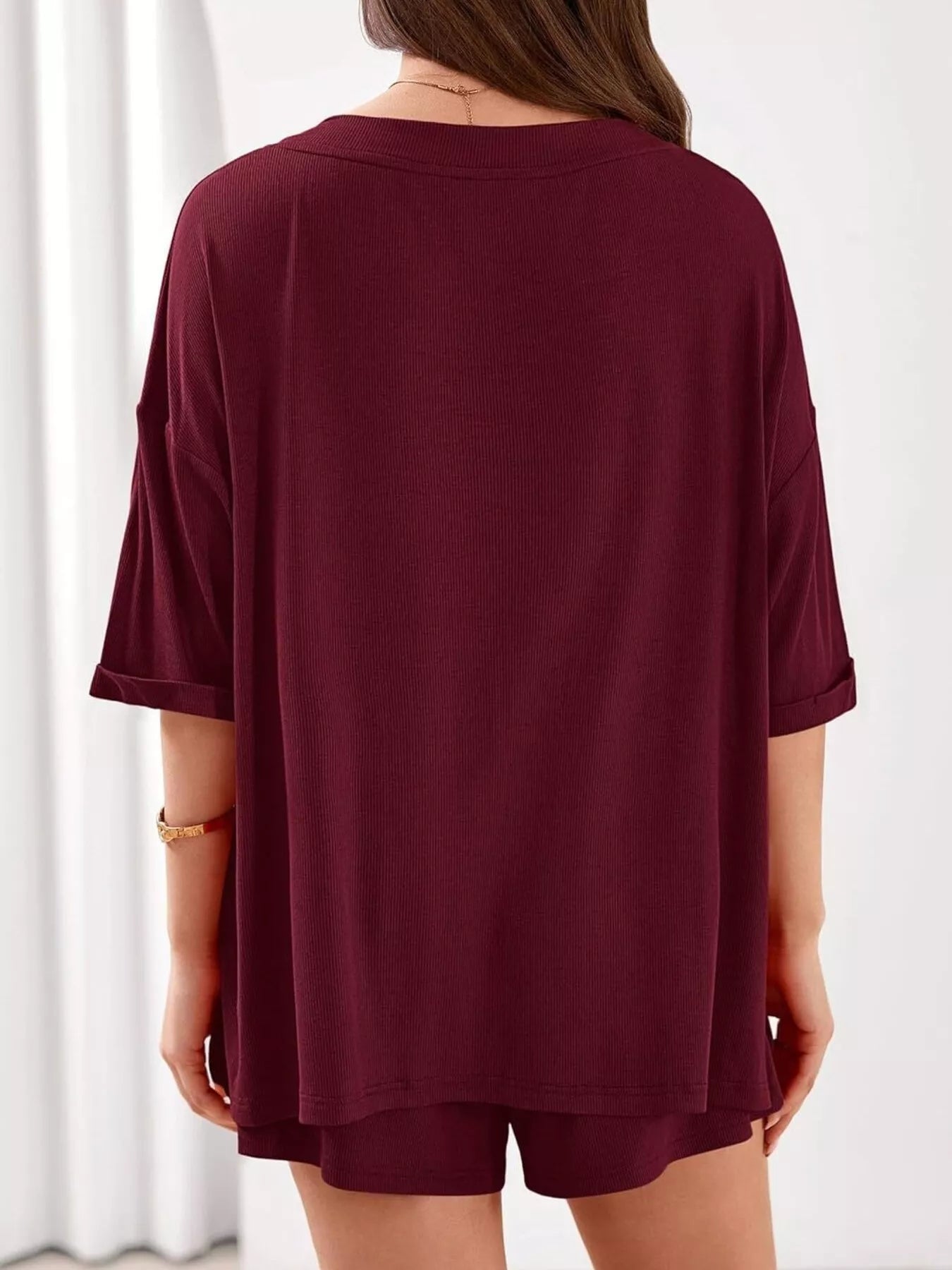 Casual Solid Color V-Neck Top & Shorts Set