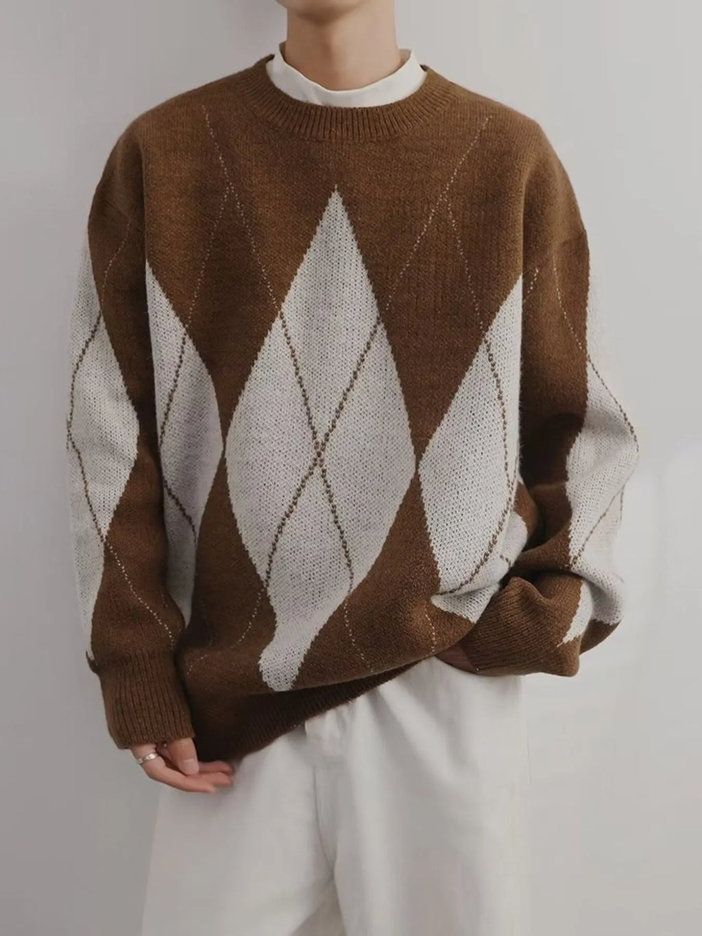 Men's Argyle Pattern Oversized Sweater