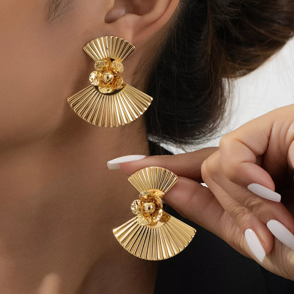 18K Gold-Plated Alloy Fan Earrings