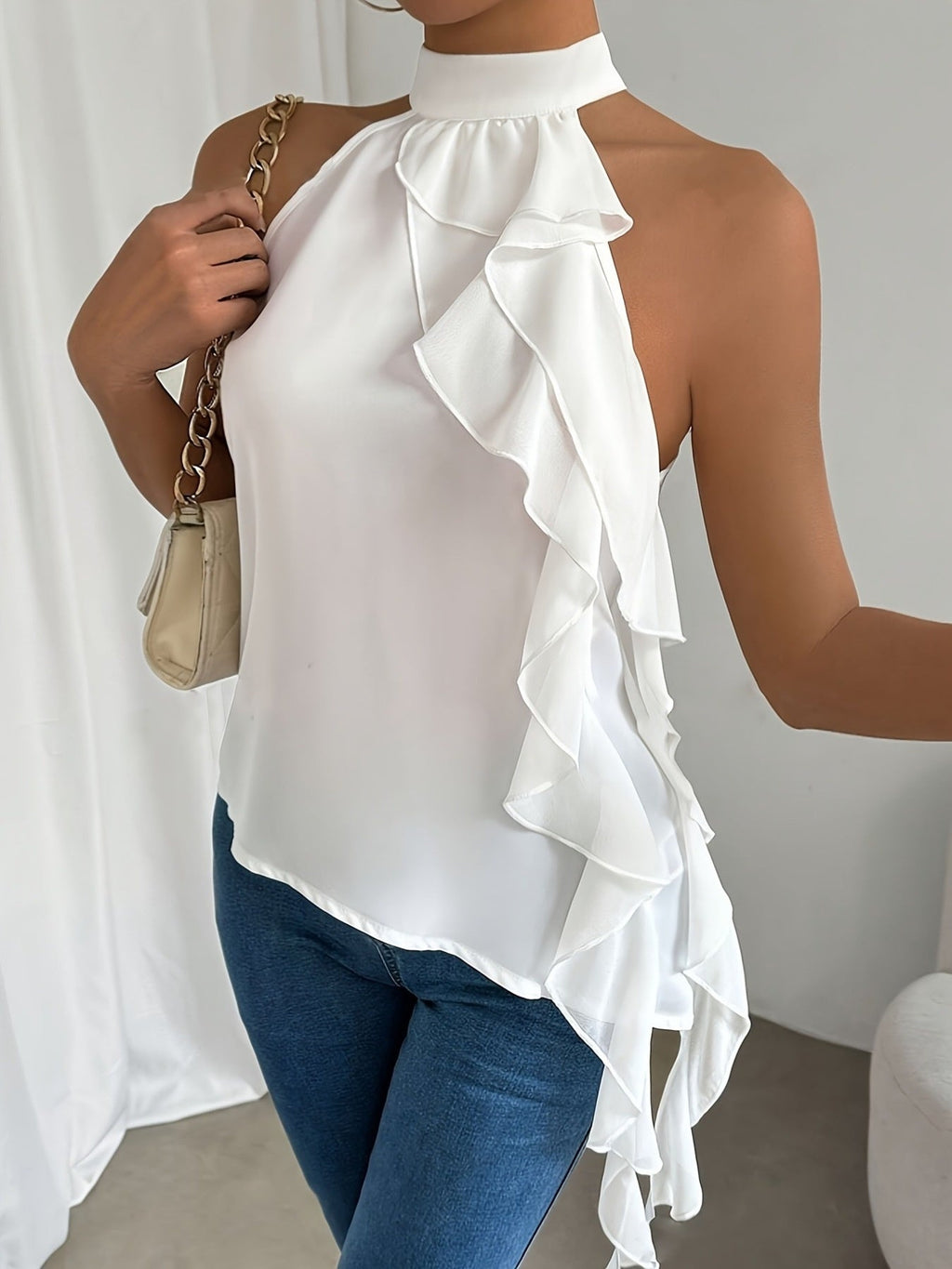 Ruffle Halter Neck Sleeveless Blouse