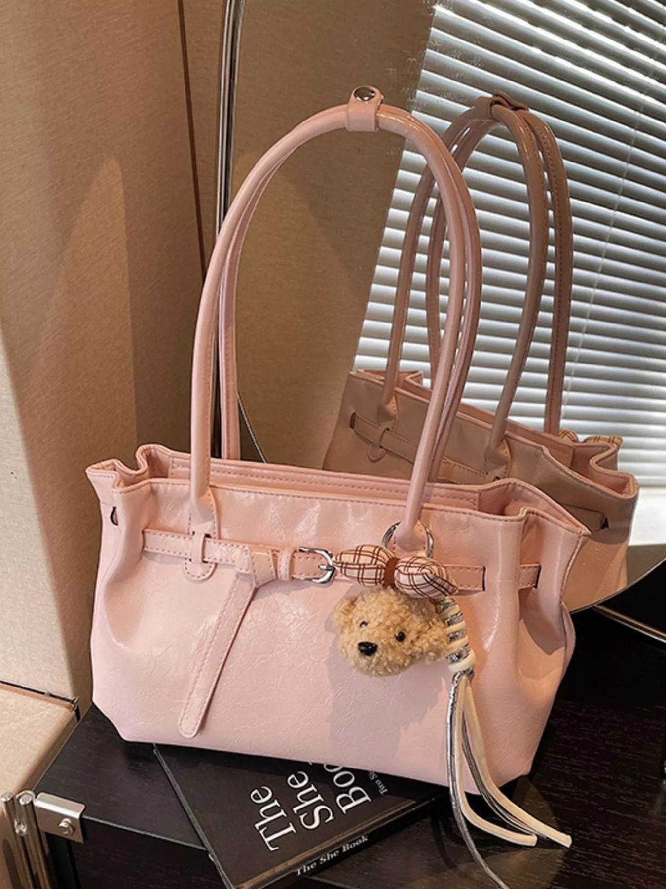 Leather Shoulder Bag with Dog Charm