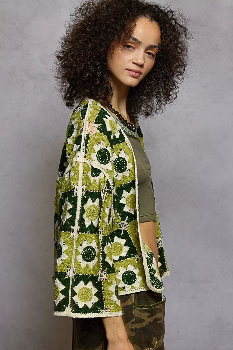 POL Open Front Cardigan with Varied Patterns