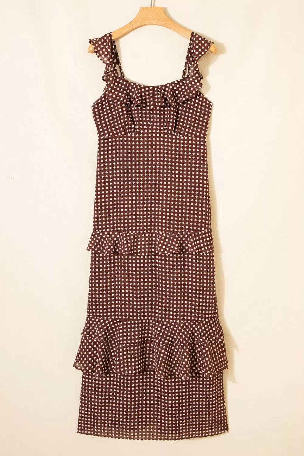 Polka Dot Print Backless Ruffled Tiered Maxi Dress