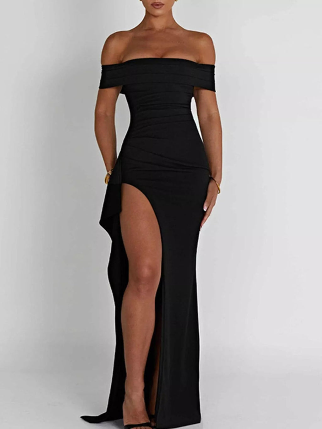 Off-Shoulder High Slit Maxi Dress