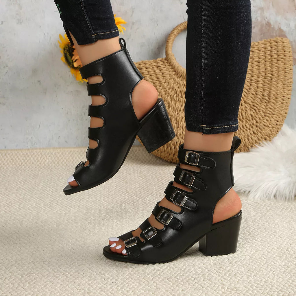 Buckle Block Heels Sandals