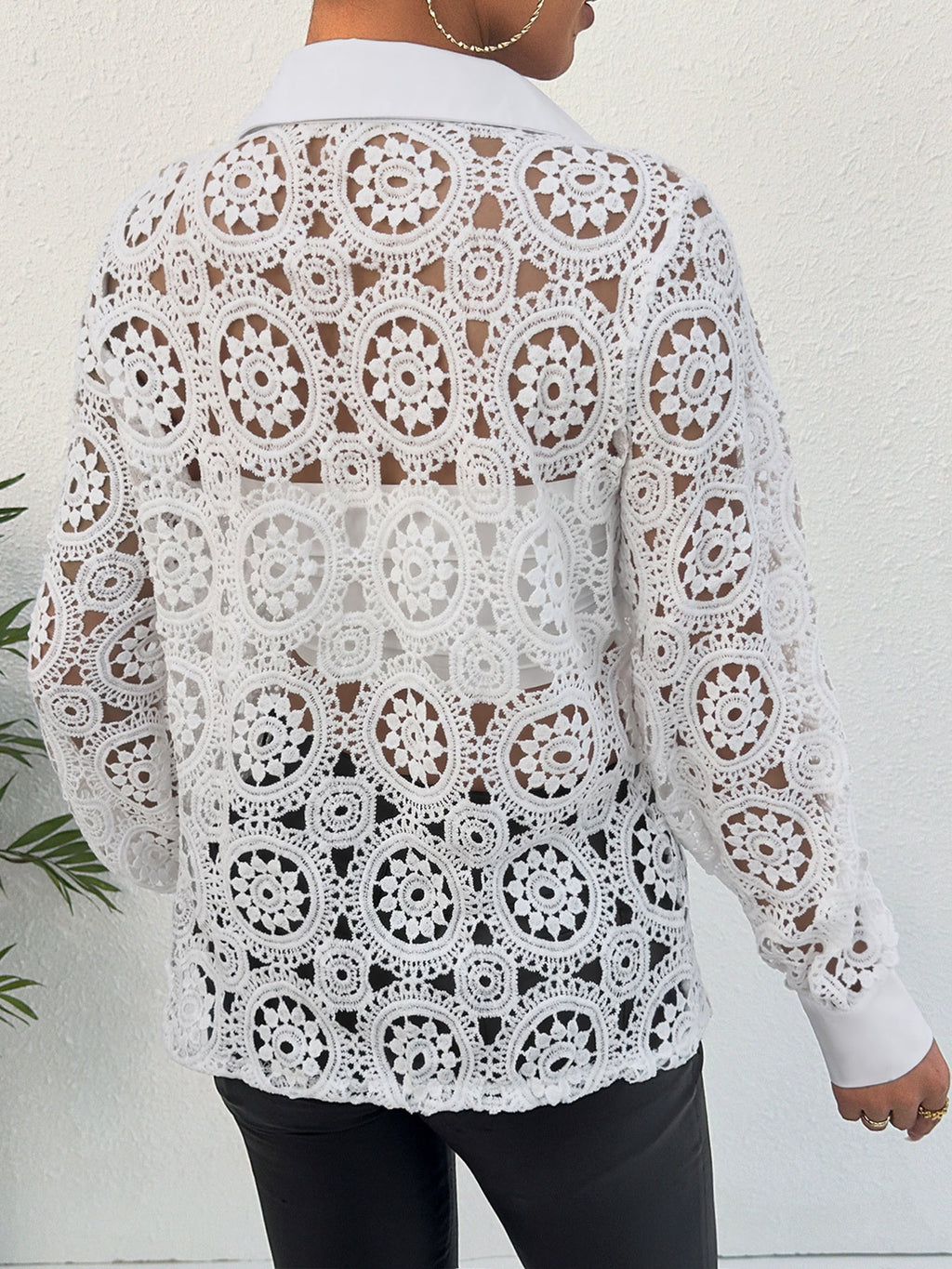 Lace Button Up Long Sleeve Shirt