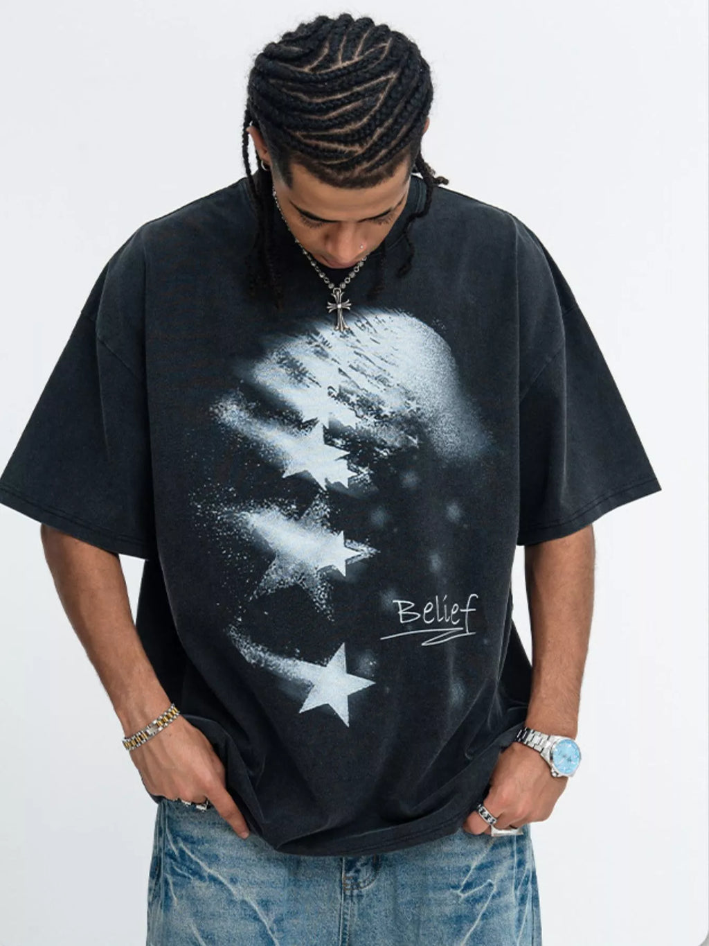 Men's Star Round Neck T-Shirt