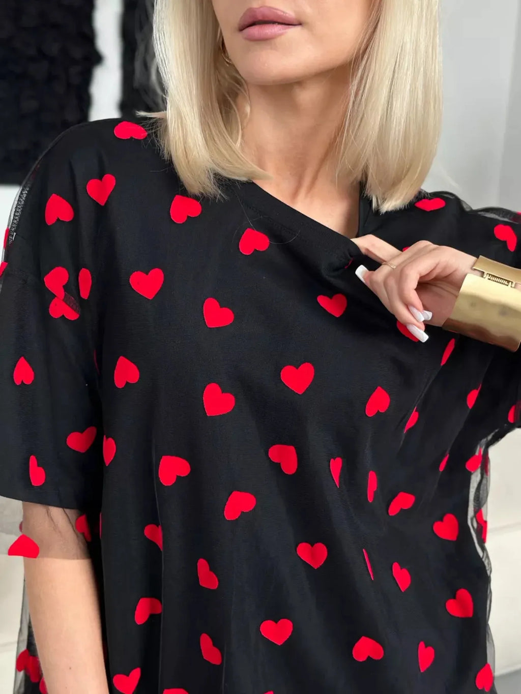 Heart Print Oversized T-Shirt