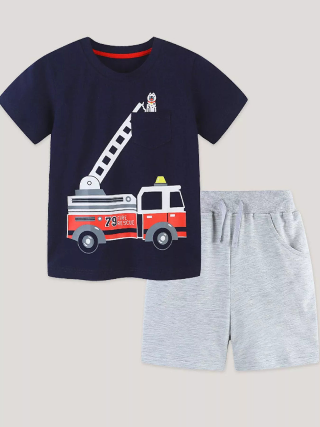 Children's Fire Truck Graphic Tee and Shorts Set
