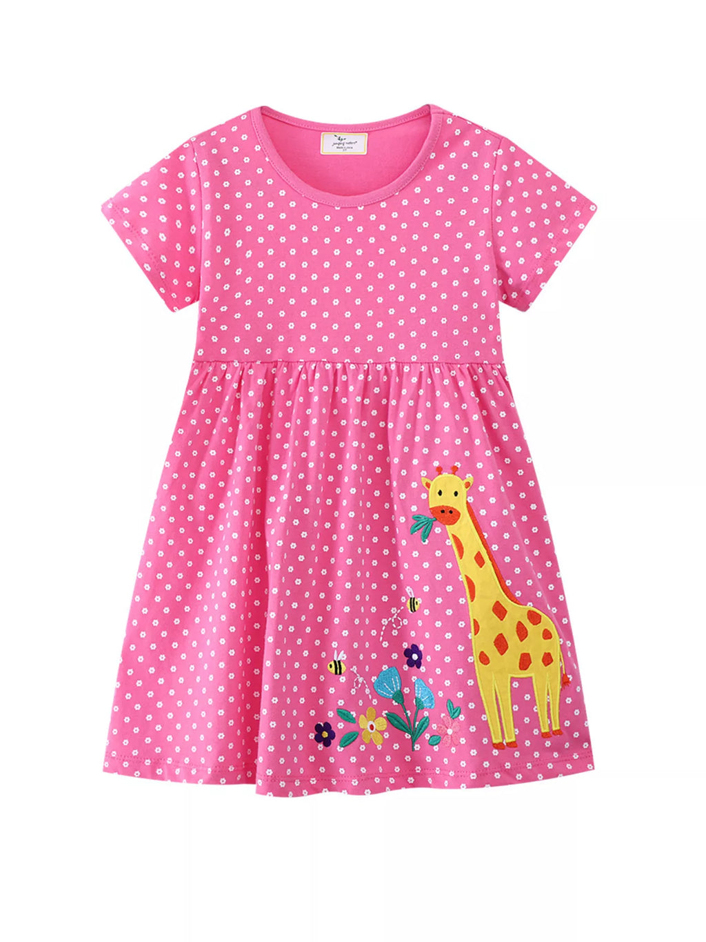 Children's Giraffe Applique Polka Dot Casual Dress